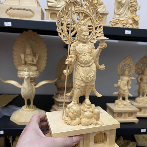 極上品 毘沙門天 職人手作り 木彫仏像 精密細工 彫刻 仏教工芸品 彫刻