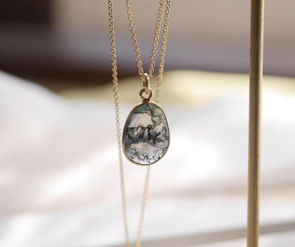 011712430*46ミリ水草瑪瑙モスアゲートネックレス68センチ