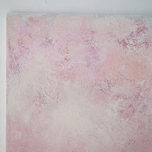 進川桜子　眠れるリボン　2015　丸形　アートパネル 春満開の桜色のアートパネル（Cherry #530090）砂糖菓子のような