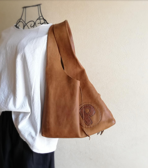 【vintage】leather my bag Ｍ　ブラウン　オイルシュリンクレザー 13枚目の画像