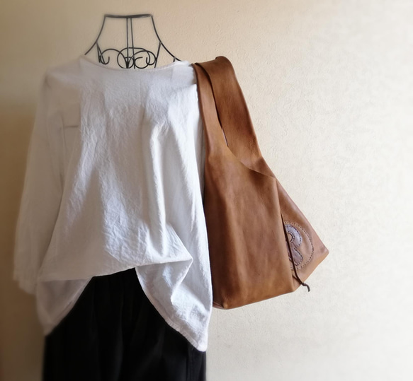 【vintage】leather my bag Ｍ　ブラウン　オイルシュリンクレザー 12枚目の画像