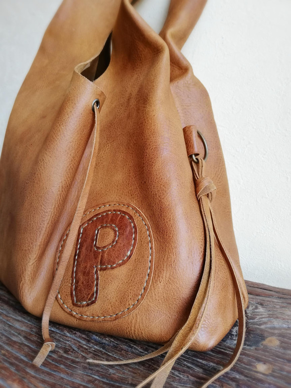 【vintage】leather my bag Ｍ　ブラウン　オイルシュリンクレザー 4枚目の画像