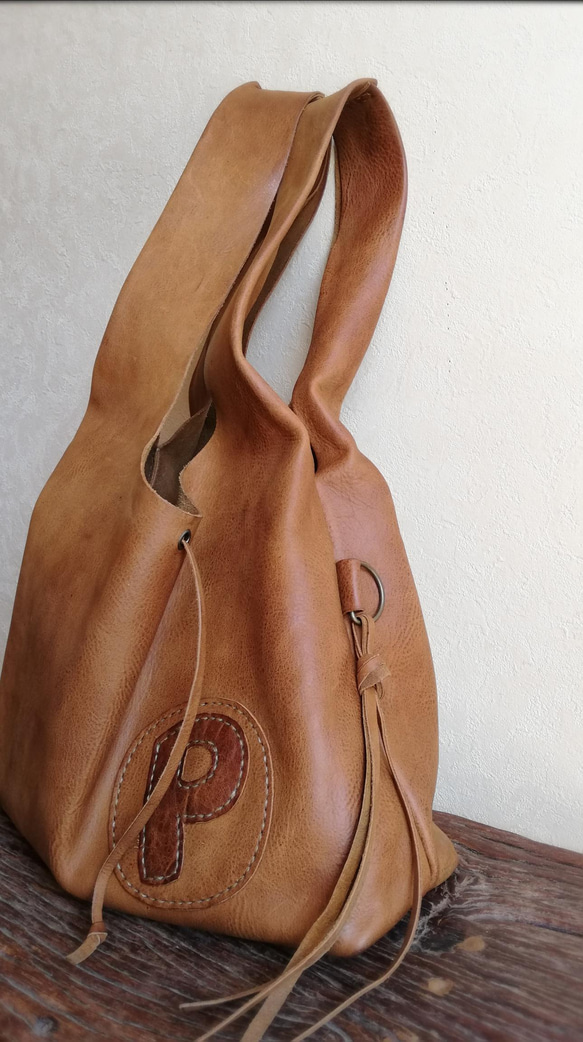 【vintage】leather my bag Ｍ　ブラウン　オイルシュリンクレザー 3枚目の画像