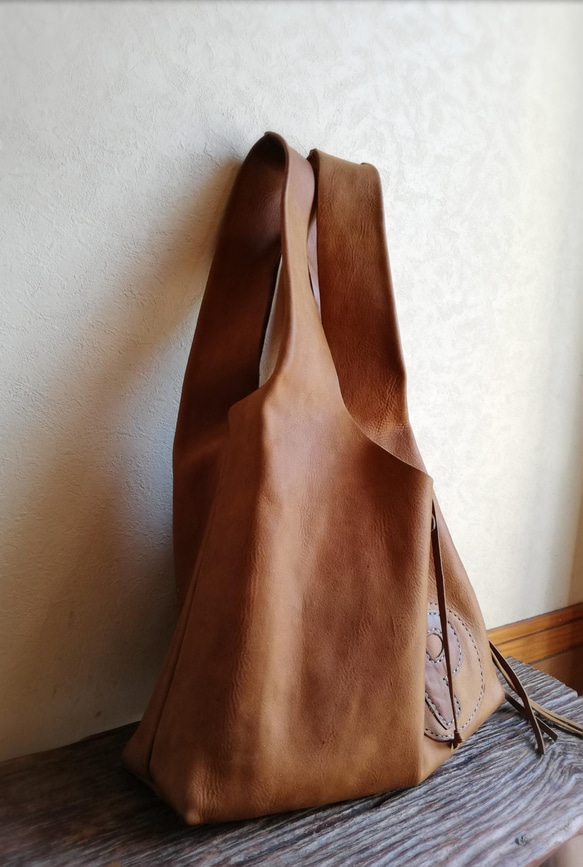 【vintage】leather my bag Ｍ　ブラウン　オイルシュリンクレザー 5枚目の画像