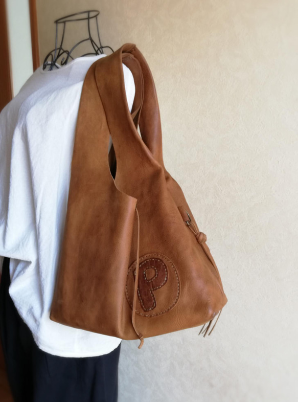 【vintage】leather my bag Ｍ　ブラウン　オイルシュリンクレザー 14枚目の画像