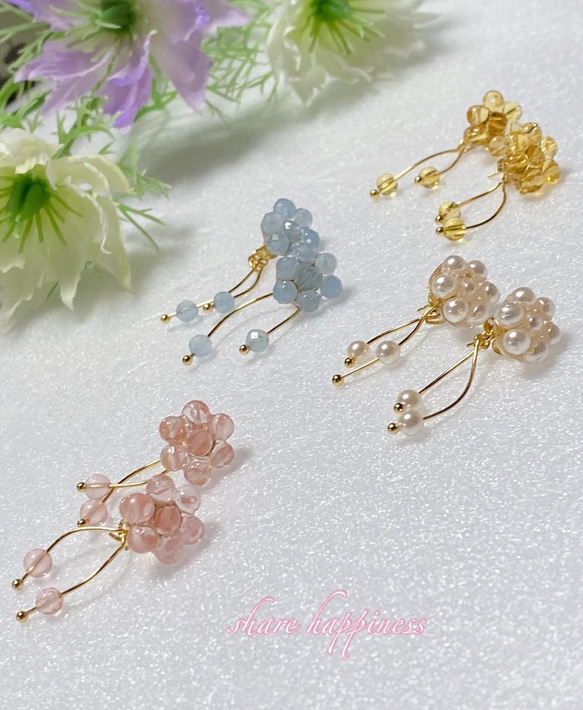 春☆お花☆フラワー☆チェリークォーツ♡ バックキャッチピアス　2WAY アレルギー対応　 8枚目の画像