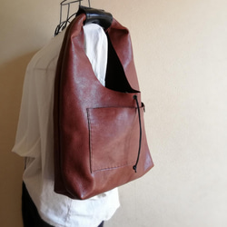 one shoulder bag　ブラウン✗ブラック　オイルシュリンクレザー 15枚目の画像
