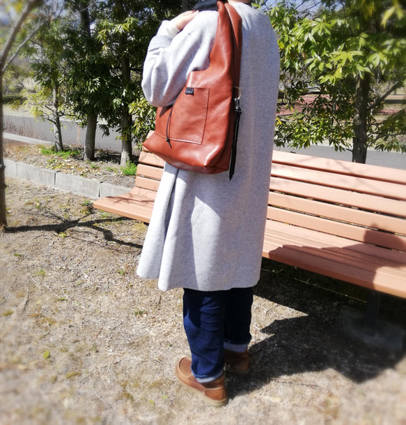 one shoulder bag　ブラウン✗ブラック　オイルシュリンクレザー 19枚目の画像