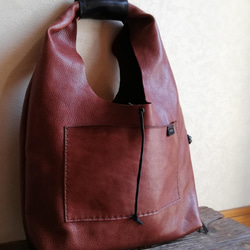 one shoulder bag　ブラウン✗ブラック　オイルシュリンクレザー 3枚目の画像