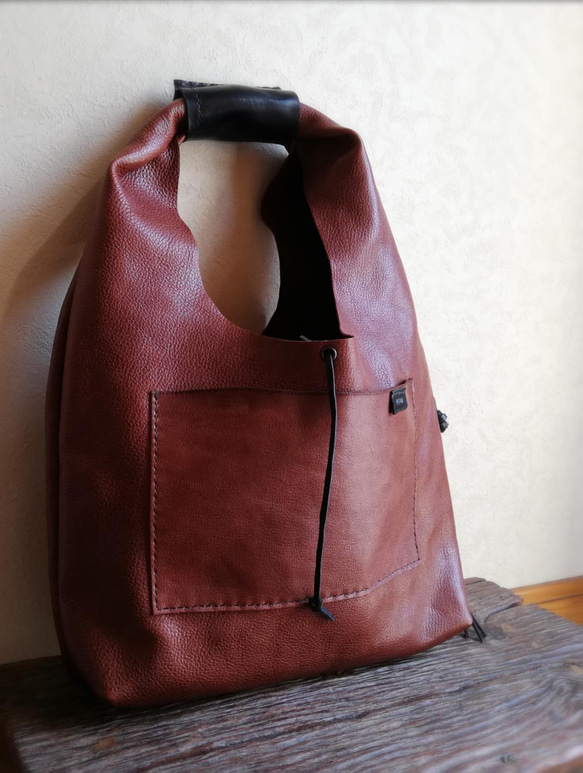 one shoulder bag　ブラウン✗ブラック　オイルシュリンクレザー 3枚目の画像