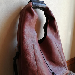 one shoulder bag　ブラウン✗ブラック　オイルシュリンクレザー 7枚目の画像