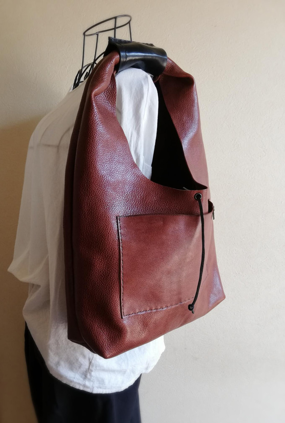 one shoulder bag　ブラウン✗ブラック　オイルシュリンクレザー 14枚目の画像