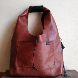 one shoulder bag　ブラウン✗ブラック　オイルシュリンクレザー 2枚目の画像