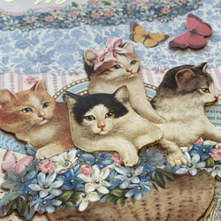 再入荷！立体的！『 アンティーク調 キャット グリーティング カード 猫　お誕生日カード　” 猫と蝶々”』～封筒付き～ 6枚目の画像