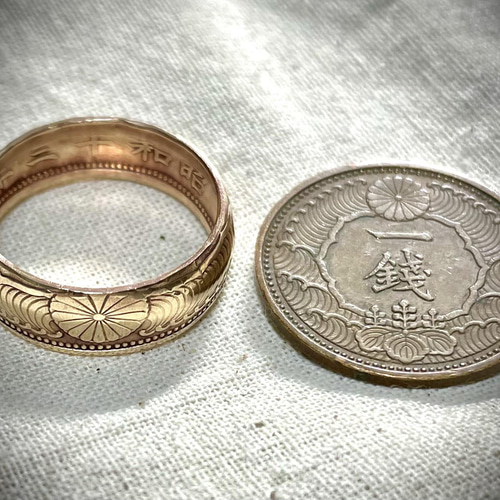 【一点物レア！早い者勝ち】アンティーク リング【刻印あり】 レア古銭 大日本帝国カラス一銭 コインリング 指輪・リング るるる