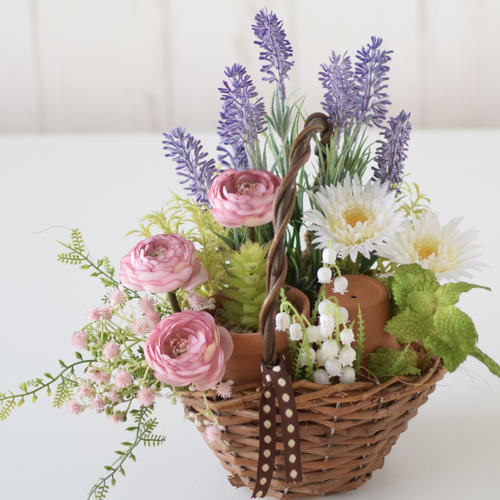 枯れない 寄せ植え風ガーデン♪植木鉢入り♪スズランとガーベラ《誕生  