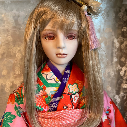 創作ビスクドール人形 桃色のアンティーク着物の女の子 その他