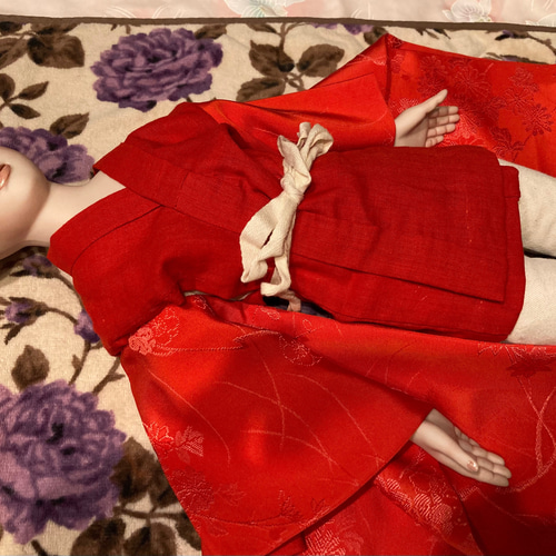 創作ビスクドール人形 桃色のアンティーク着物の女の子 その他人形