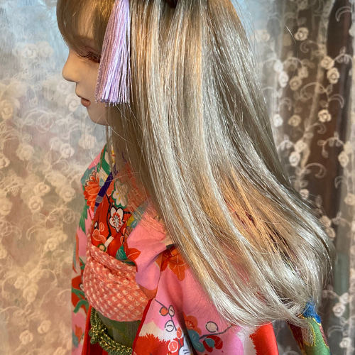 創作ビスクドール人形 桃色のアンティーク着物の女の子 その他人形