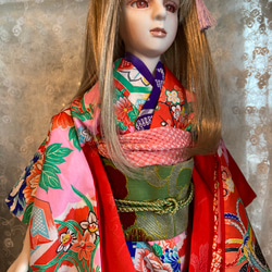 創作ビスクドール人形　桃色のアンティーク着物の女の子 3枚目の画像