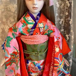 創作ビスクドール人形　桃色のアンティーク着物の女の子 10枚目の画像