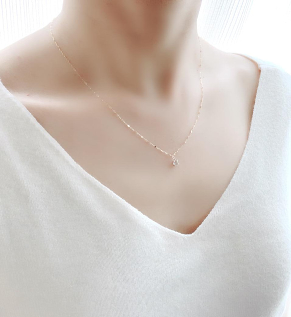 【アクアマリン】3月誕生石✴︎2way K10YG New Simple Necklace 1枚目の画像