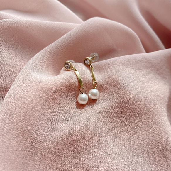 舒適圈- 珍珠 黃銅耳環-可改夾 第2張的照片