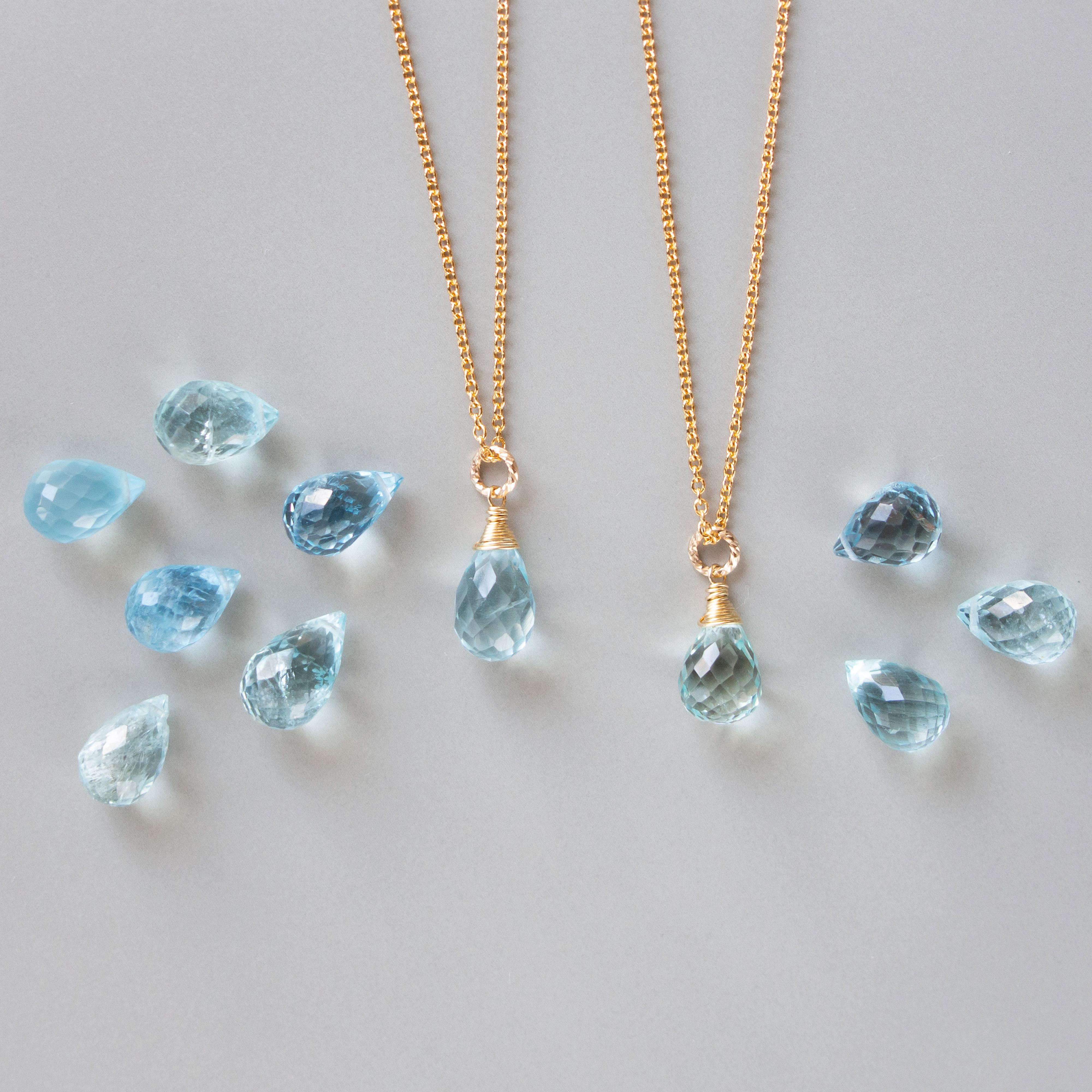 アクアマリンのドロップネックレス（14KGF）