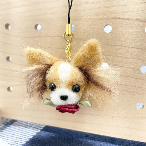 パピヨン 羊毛フェルトキーホルダー バッグチャーム モカ＆ラテ 通販