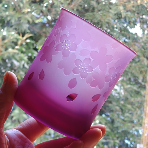 作品)サンドブラストさくら桜模様　徳利とっくり 再販】「さくら」桜 ロックグラス サンドブラスト グラス 恋するグラス