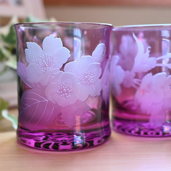 アメリカ通販ファッション ロックグラス 再販】「桜」 サンドブラスト 恋するグラス グラス 工芸品