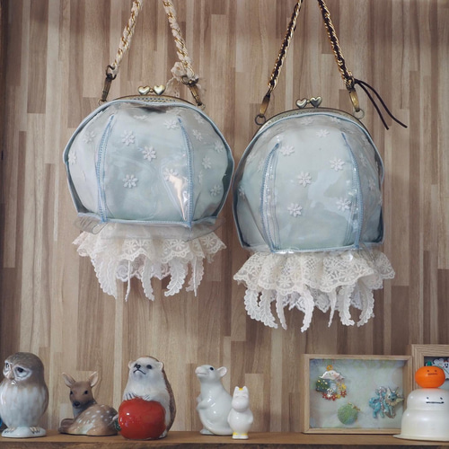 【ハンドメイド】がま口バッグ　海底の世界 2点セット　#571 コロンとクラゲ(海月) がま口バッグ ショルダーバッグ 寿-koto- 通販