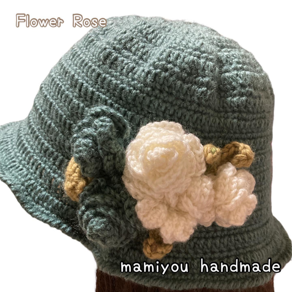 ハンドメイド＊FlowerRose ハット630 ＊お花いっぱい＊手編みニット帽＊かわいい＊1点もの＊ 4枚目の画像