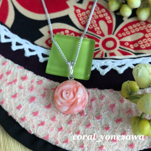 珊瑚ネックレス＆珊瑚薔薇ペンダントトップ