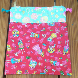 入園入学　巾着袋　コップ袋　給食袋　女の子　レトロガール　ピンクス　パッチワーク　pinks　お名前テープ 4枚目の画像