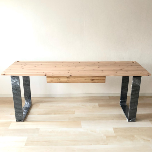 天然木 一枚板 引き出し付きパソコンデスク 学習机 天然杉 学習デスク