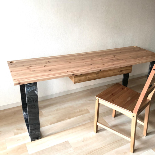 天然木 一枚板 引き出し付きパソコンデスク 学習机 天然杉 学習デスク