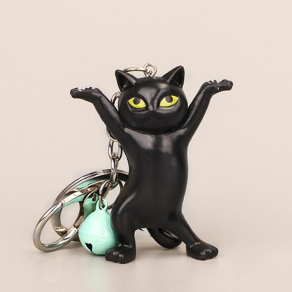 黒色 2ケ ダンス 猫 バッグチャーム ネコ プレゼントストラップ アクセサリー チェーン キーチャーム 1枚目の画像