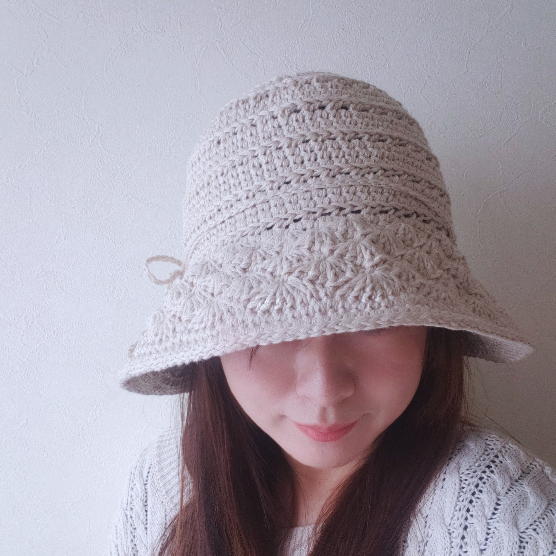 ＊cotton100% crochet hat＊シェル模様の手編みコットンハット　3色