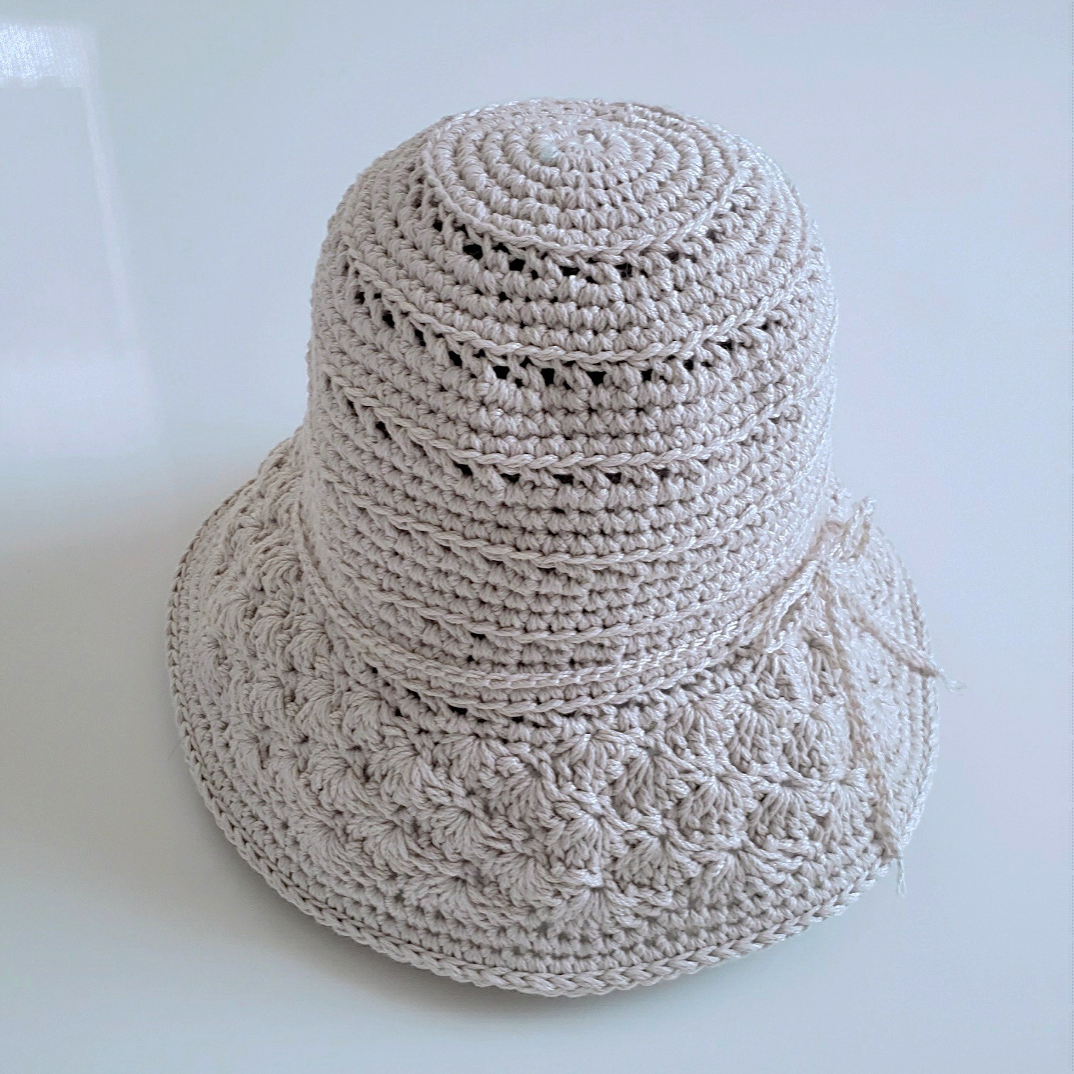＊cotton100% crochet hat＊シェル模様の手編みコットンハット　3色