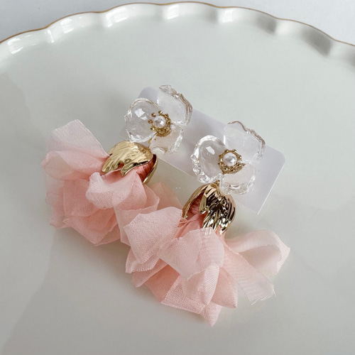 ピアス赤星の砂透かしパールフラワー海夏可愛い揺れるイヤリング