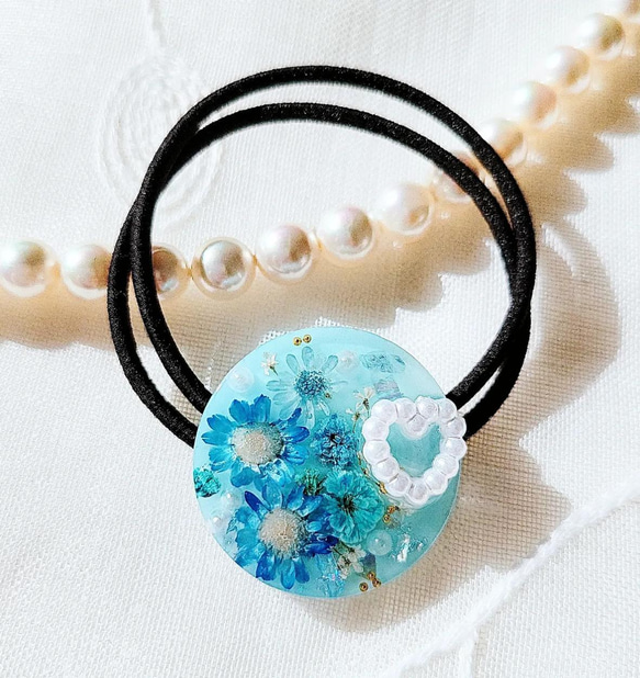 レジンヘアゴムミントホワイト透け感大人爽やか春