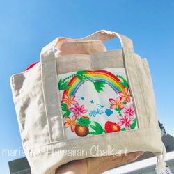 【アロハいっぱいのハワイアンミニトートバッグ】リネンとパラカチェックの組み合わせ 1枚目の画像