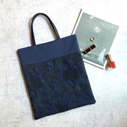 ネイビー＜フォーマルにも普段使いにも！ジャカートトート・サブバッグ