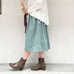 丈オーダー可 遠州産やわらかコーデュロイのギャザースカート グレイッシュグリーン 大きい小さいサイズ nunono-13 4枚目の画像