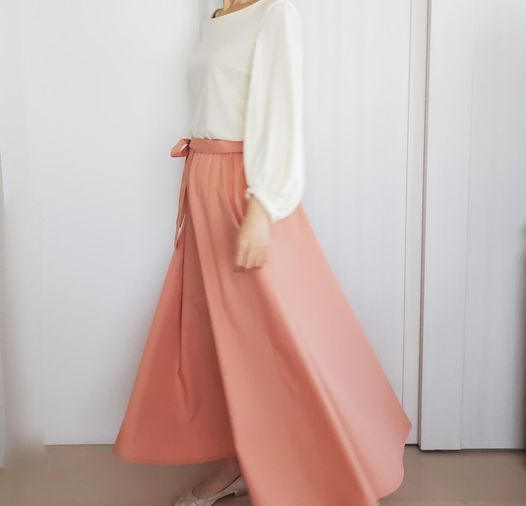 シルエットが綺麗＊ロングフレアーギャザースカート＊女性らしいピンク 5枚目の画像