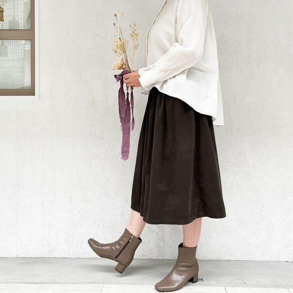 丈オーダー可 遠州産やわらかコーデュロイのギャザースカート チャコール 大きい 小さいサイズ nunono-13 4枚目の画像