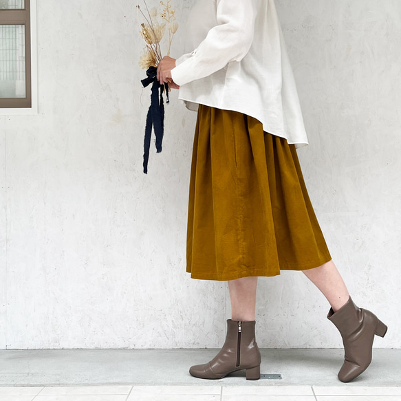 丈オーダー可 遠州産やわらかコーデュロイのギャザースカート オークル 大きい 小さいサイズ nunono-13 4枚目の画像