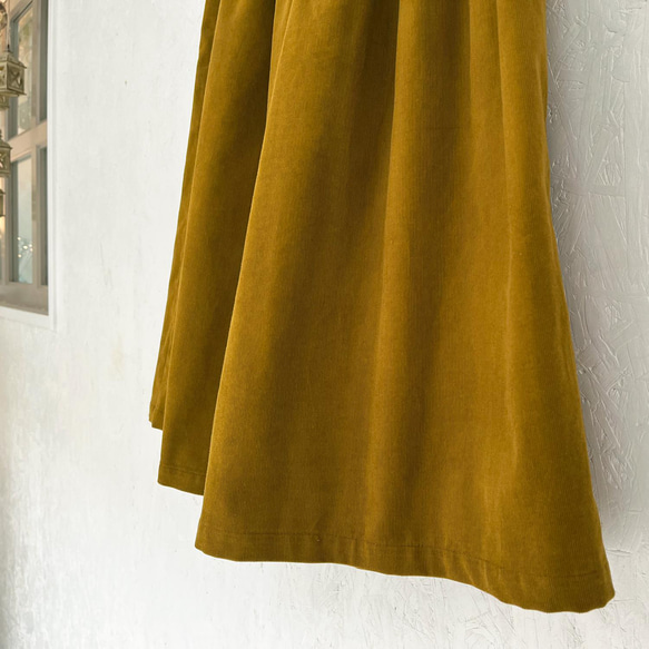 丈オーダー可 遠州産やわらかコーデュロイのギャザースカート オークル 大きい 小さいサイズ nunono-13 8枚目の画像