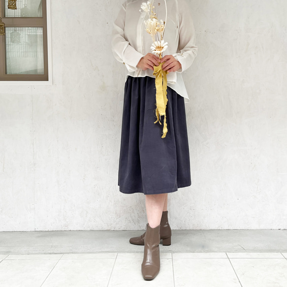 丈オーダー可 遠州産やわらかコーデュロイのギャザースカート バイオレット 大きい 小さいサイズ nunono-13 2枚目の画像